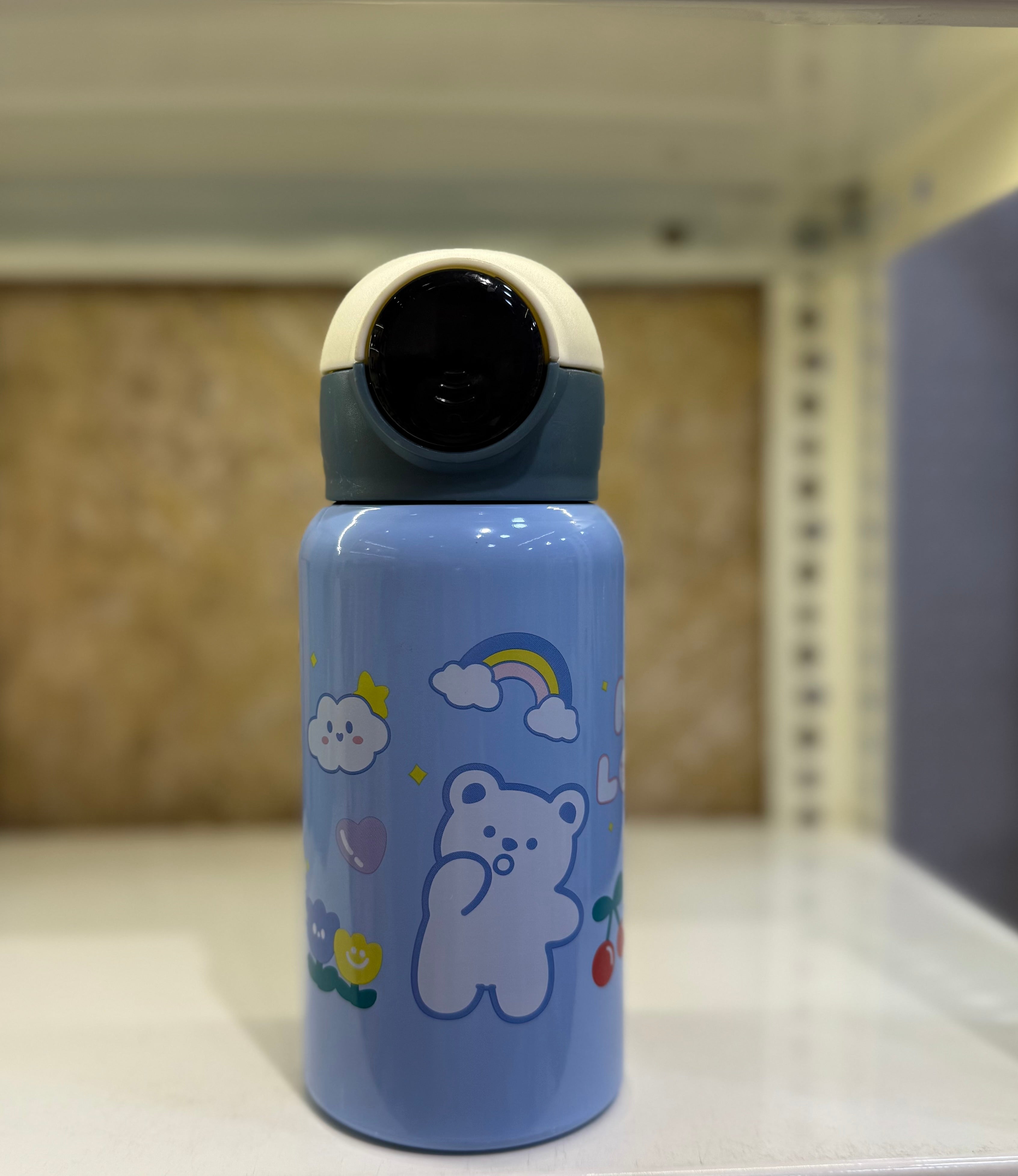 Kawaii Blue Bear Stainless Steel Bottle for Kids – Leak-Proof Temperature Sipper with Strap