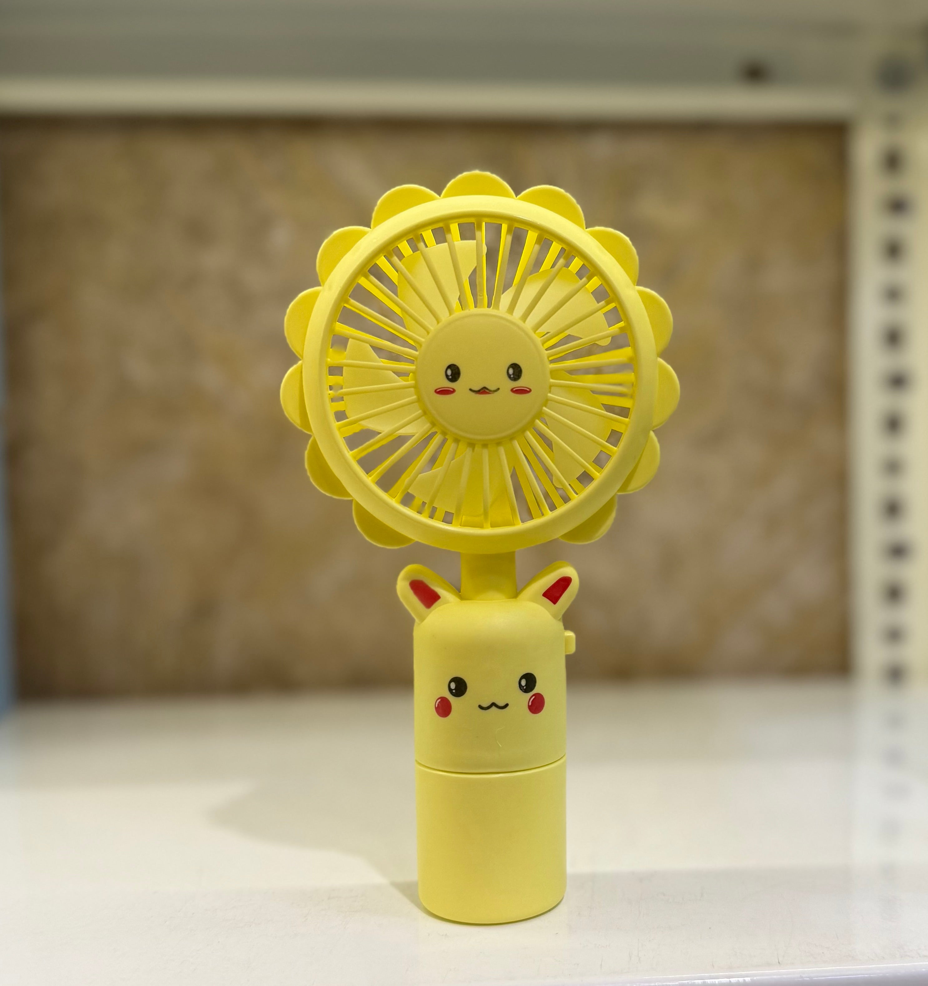 Kawaii Pikachu-Style Sunflower Mini Fan – USB Rechargeable