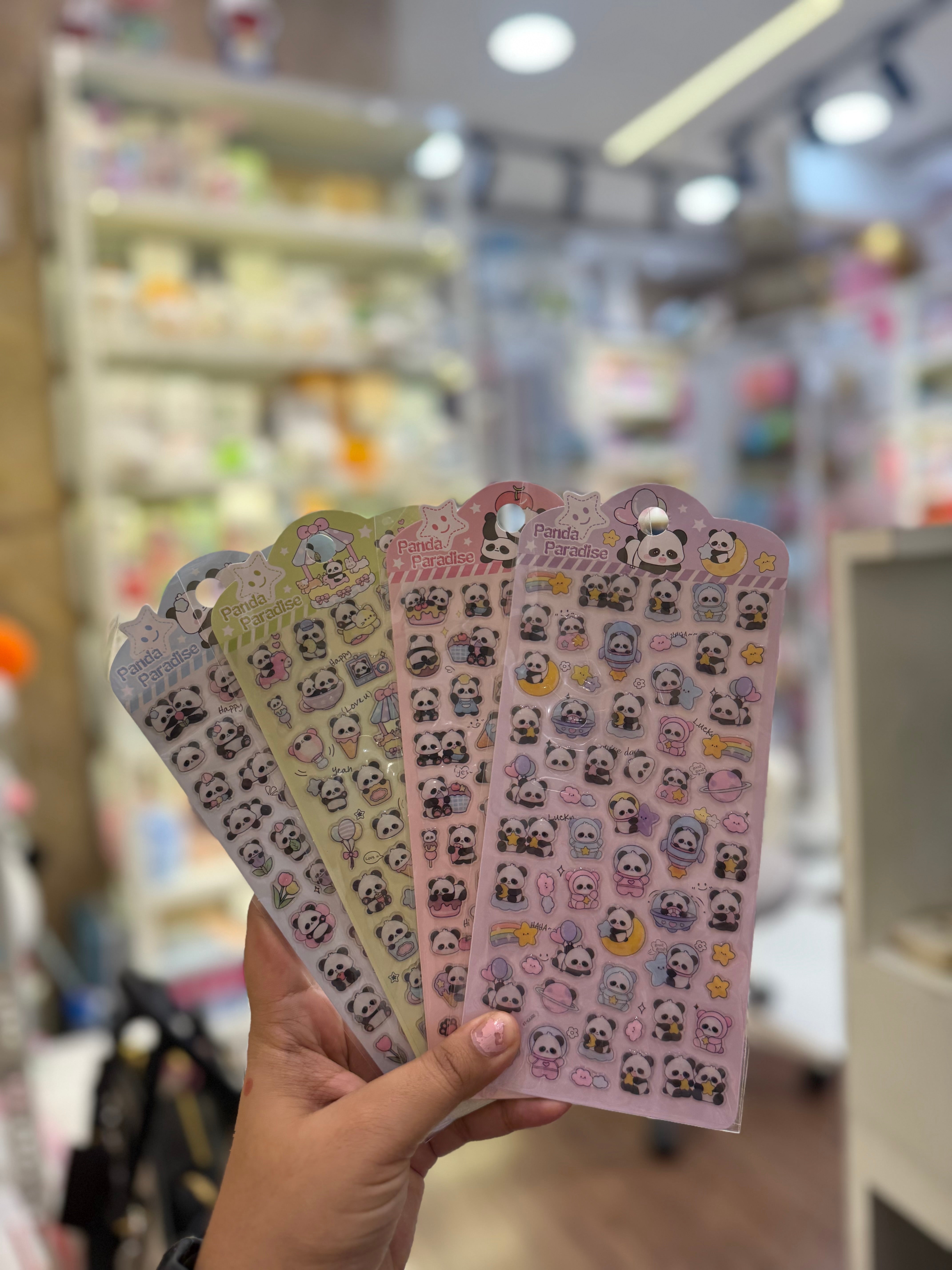 🐼 Panda Paradise Puffy Stickers – Cute Kawaii Set