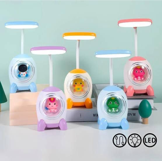 Cartoon Rocket Table Lamp – Rechargeable LED Night Light with Cute Characters