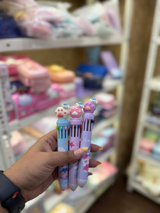 10 in 1 Retractable Ball Point Pen with Cute Topper