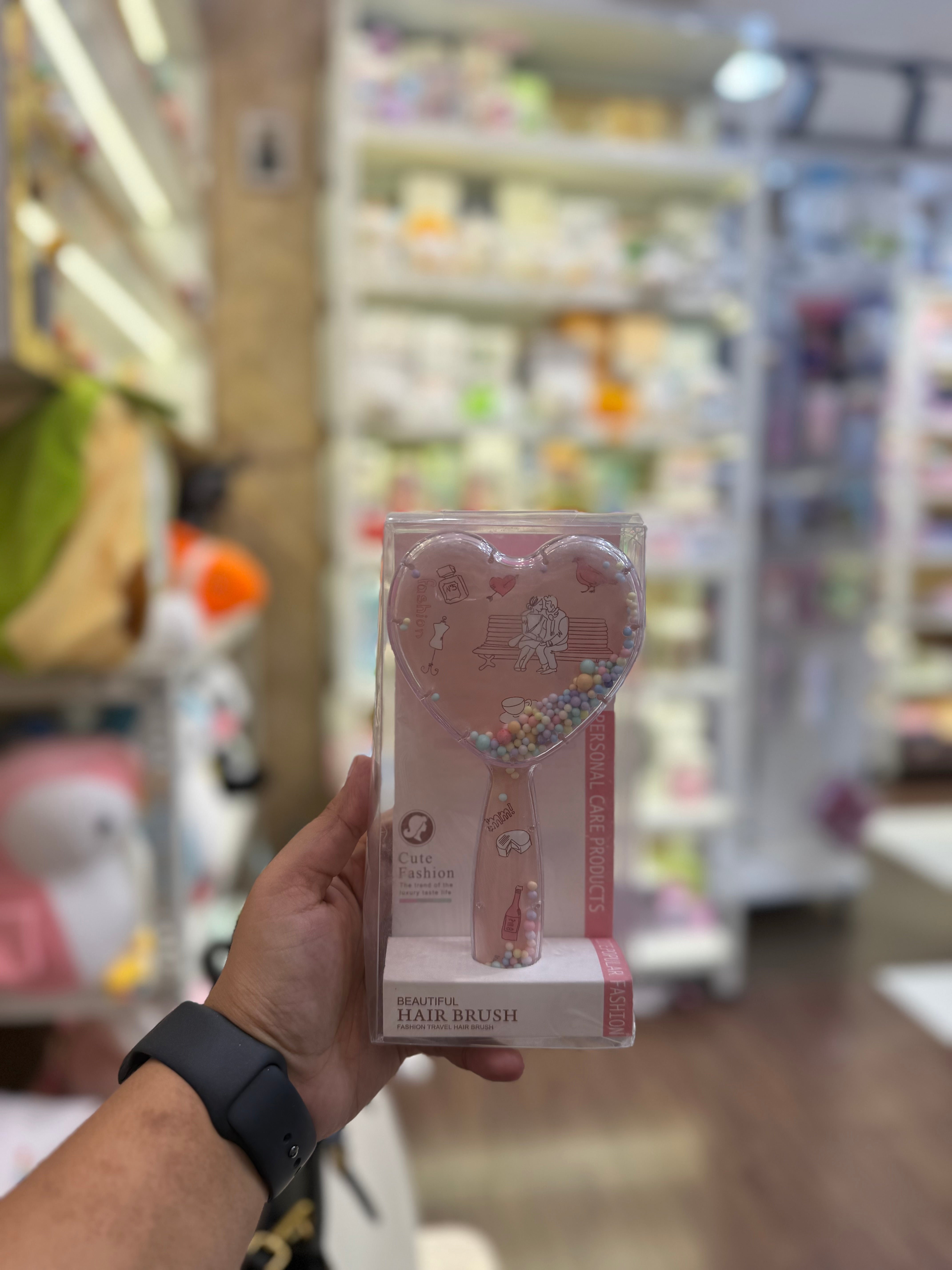 Kawaii Heart-Shaped Hair Brush with Floating Beads