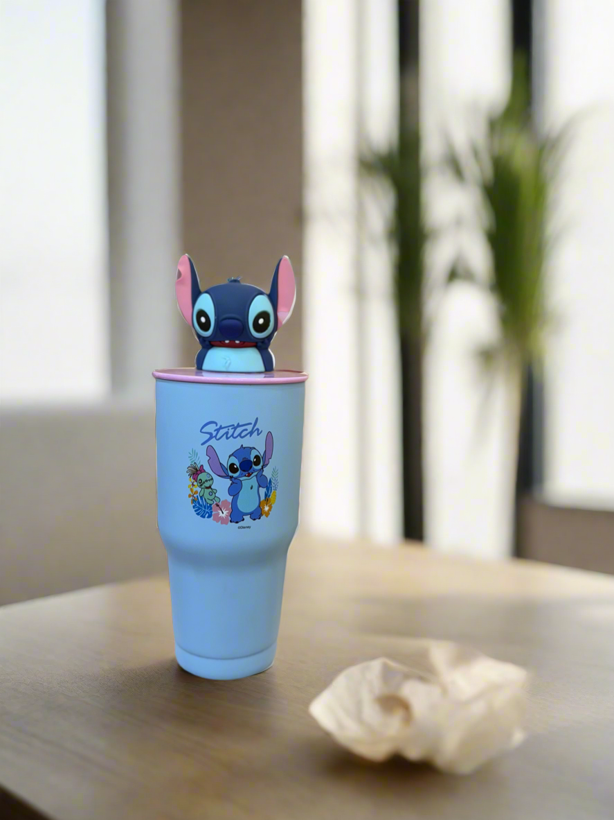 Stitch Cartoon Tumbler with Cute 3D Lid