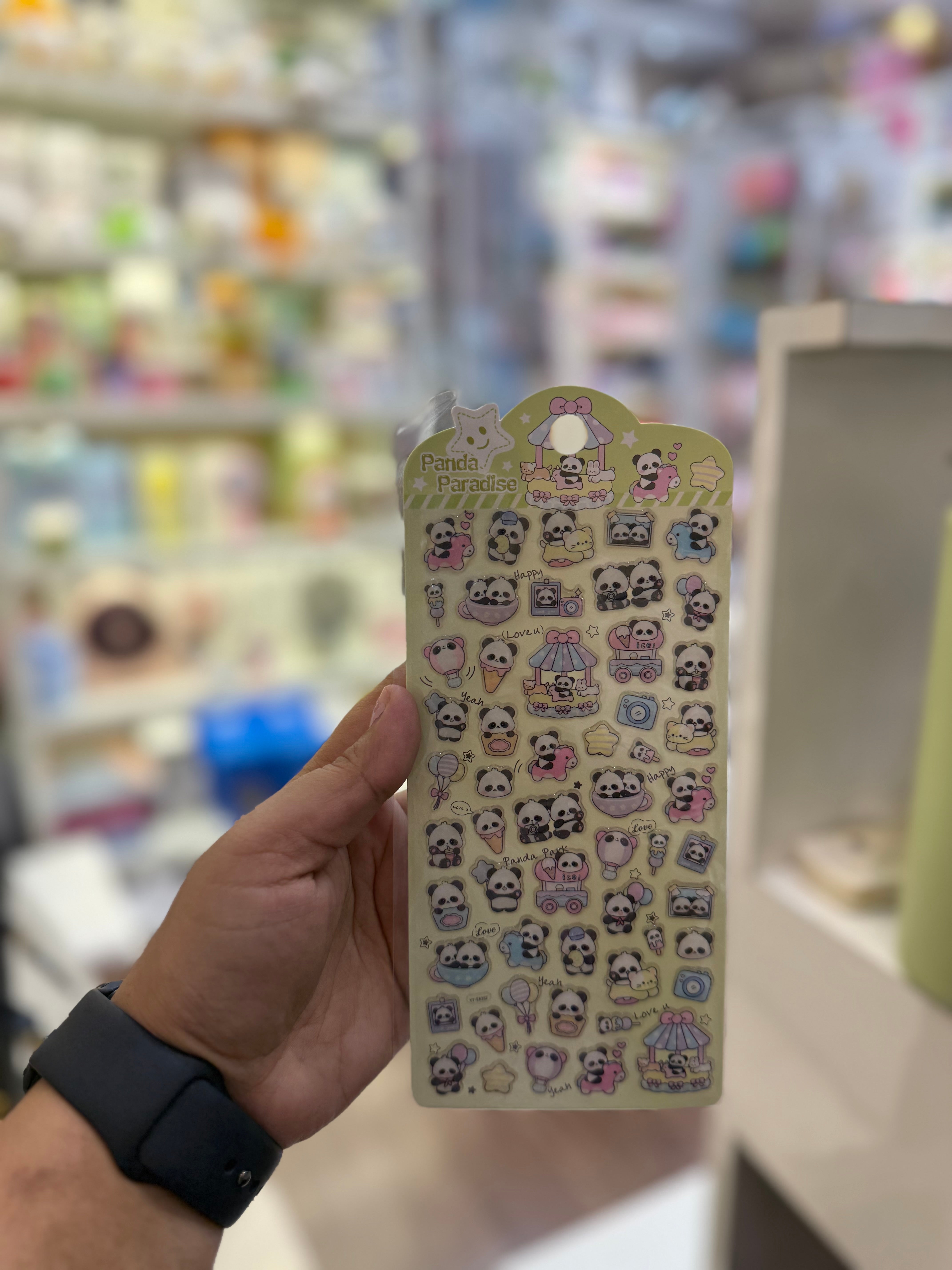🐼 Panda Paradise Puffy Stickers – Cute Kawaii Set