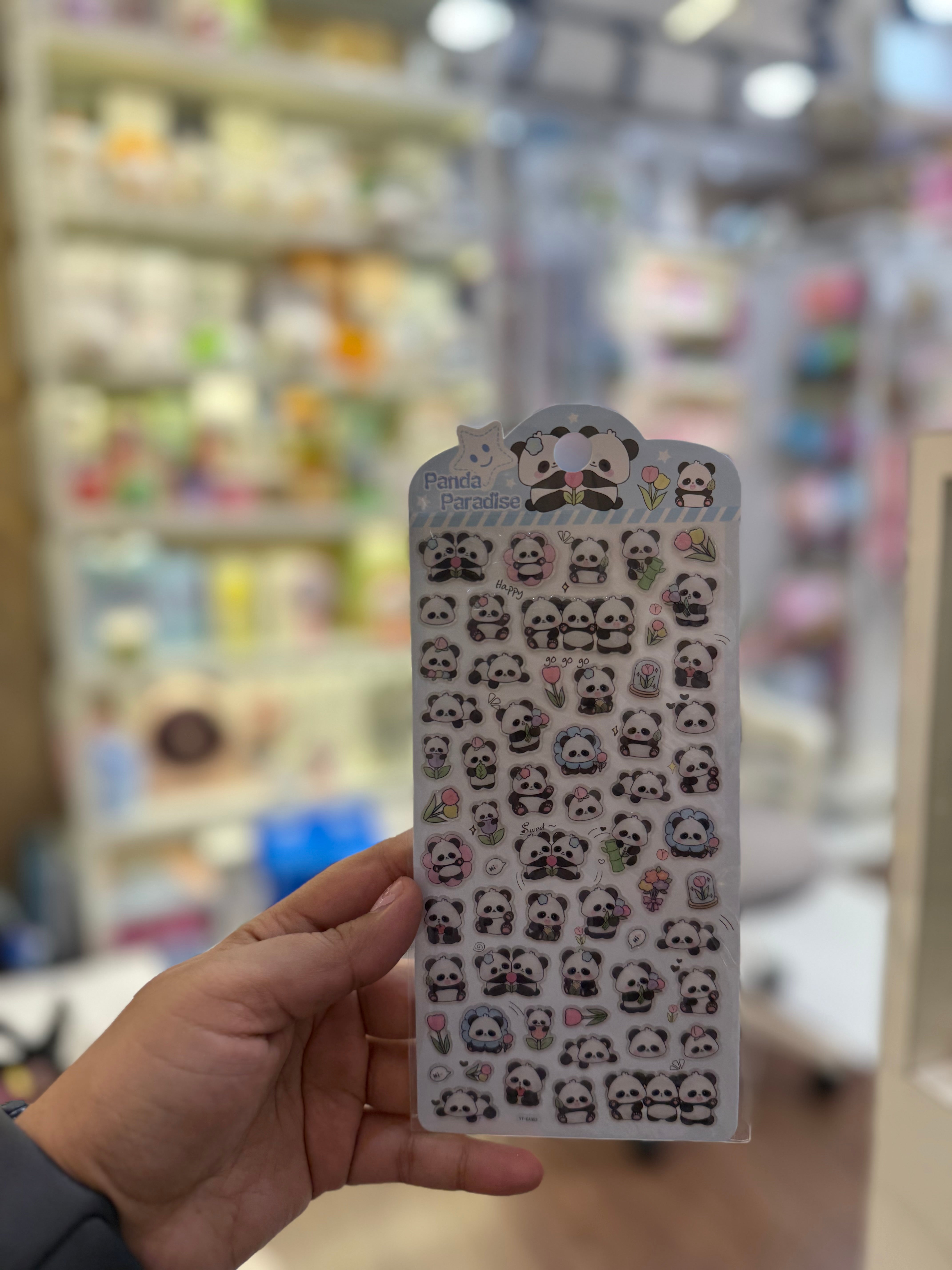🐼 Panda Paradise Puffy Stickers – Cute Kawaii Set