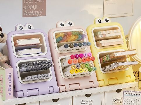 Pastel Stationery Organizer – Cute Frog-Eye Storage Holder