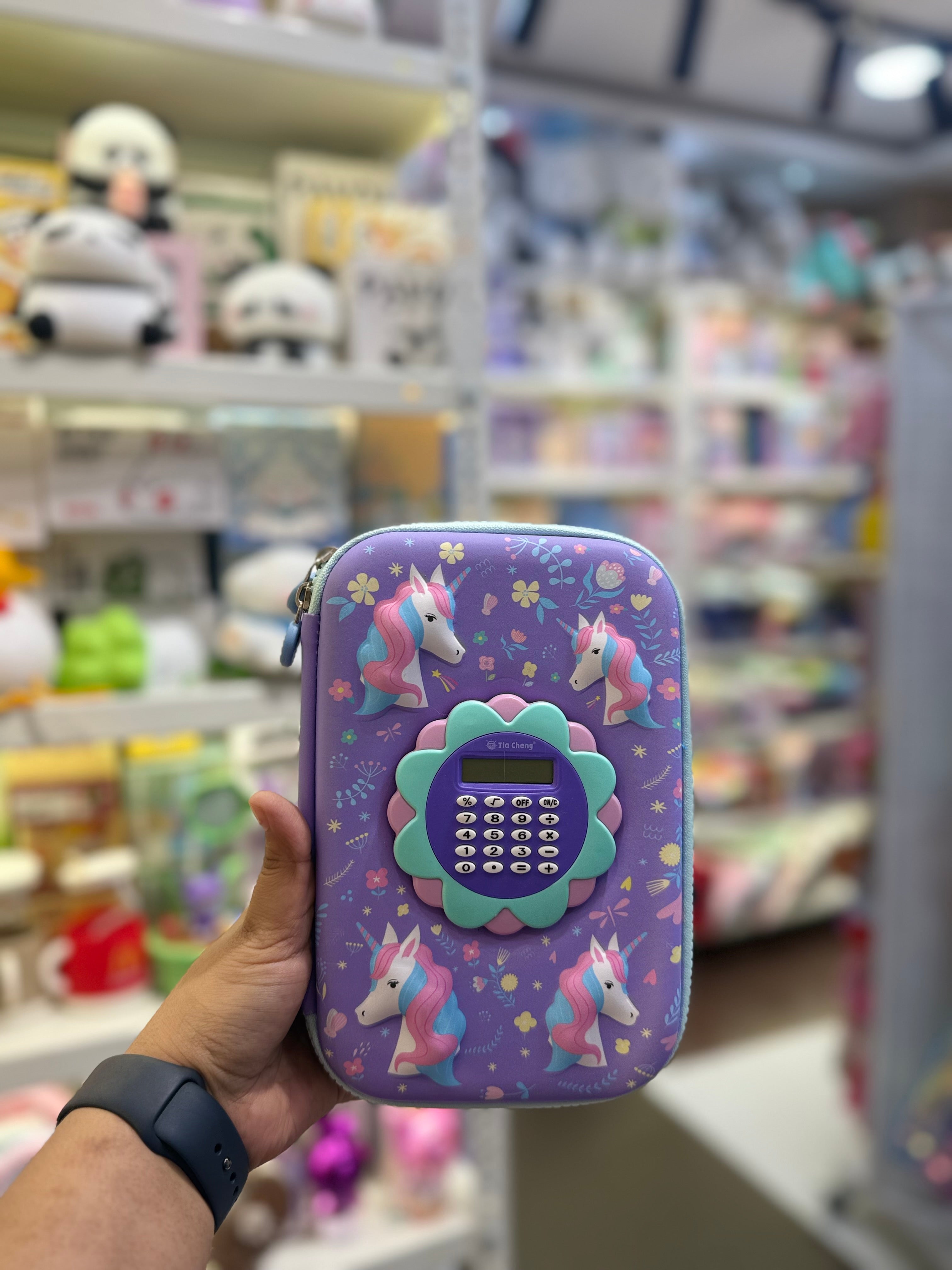 Unicorn Pencil Case with Calculator- Big