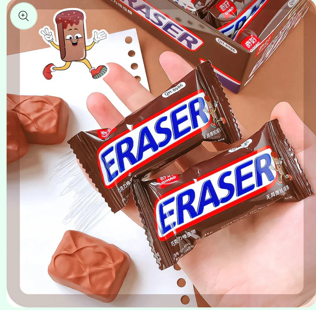 Chocolate bar eraser in candy wrapper style