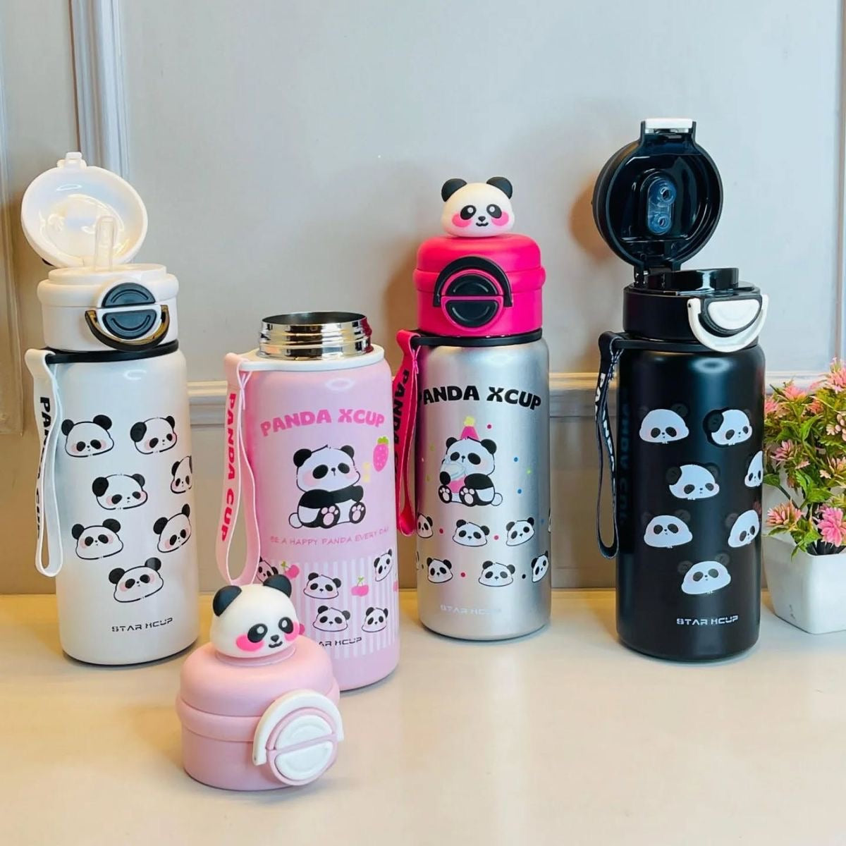 Kawaii Panda Stainless Steel Bottle with 3D Panda Lid