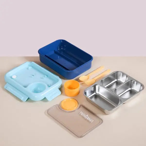 3 Compartment Stainless Steel Lunch Box with Leakproof Lid & Cutlery