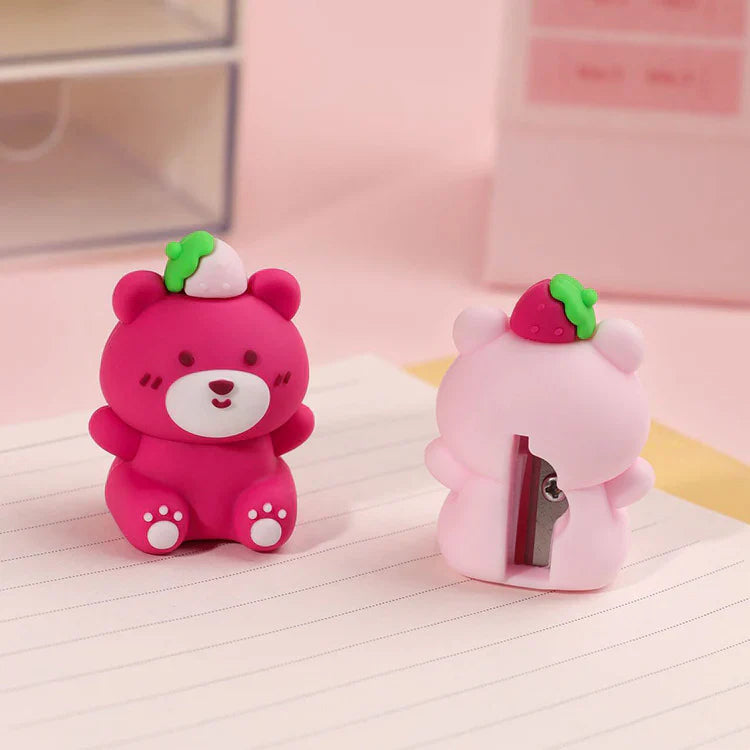 Strawberry bear sharpener  in pink and red cases
