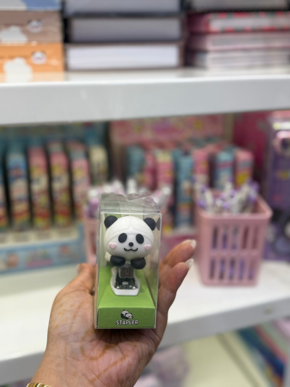 Cute panda stapler in box packaging