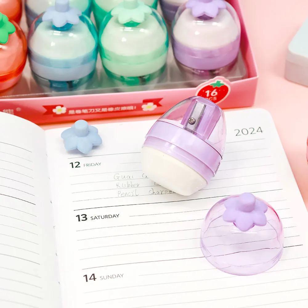 Strawberry Eraser and Sharpener Combo in pastel colors