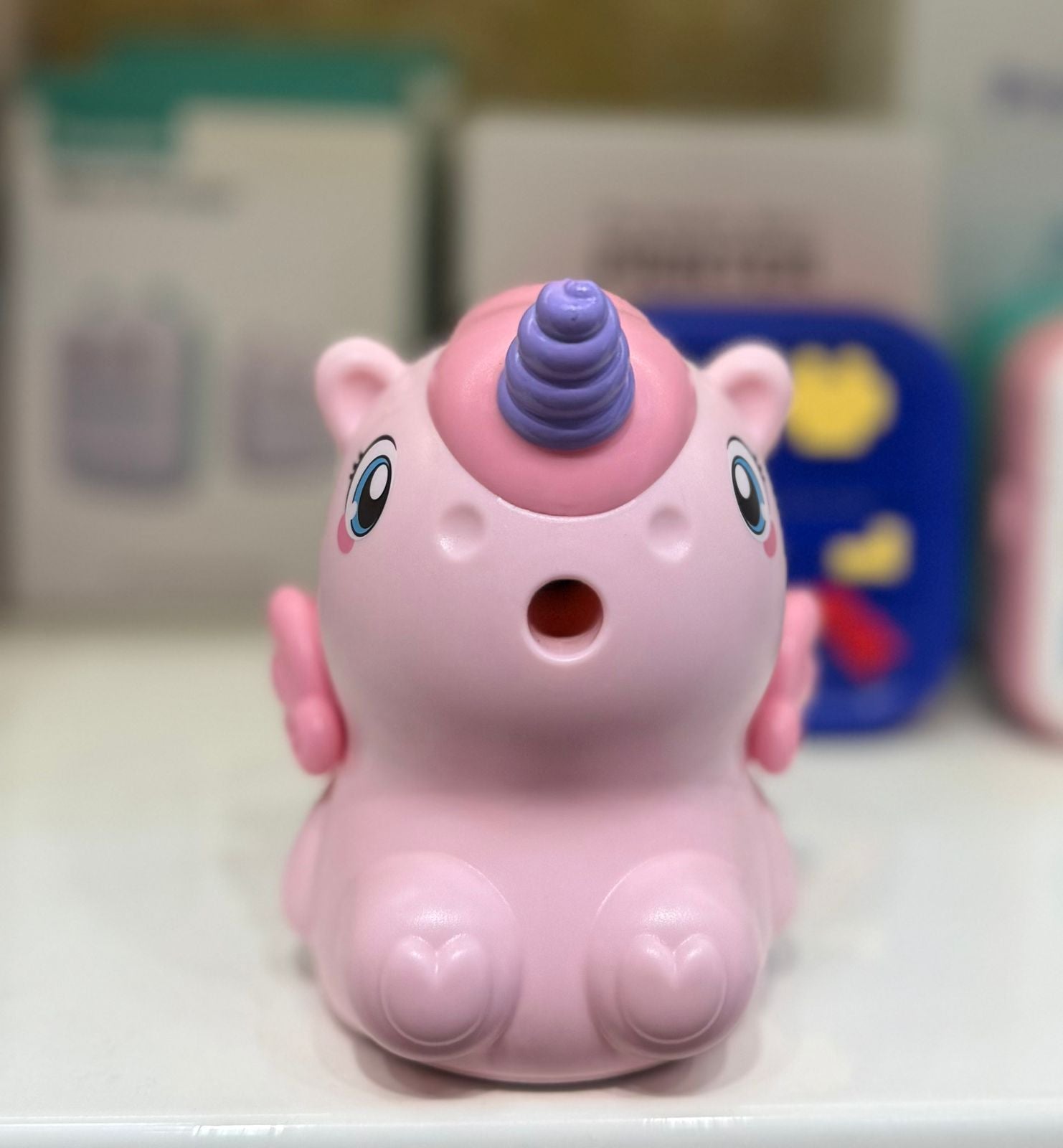 Unicorn-shaped pink pencil sharpener